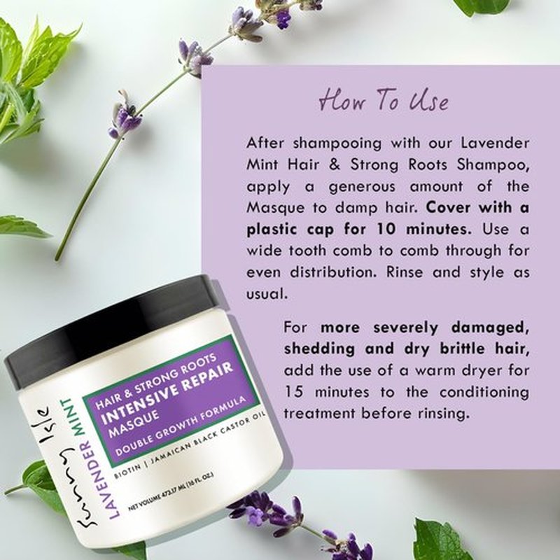 Sunny Isle Lavender Mint Hair & Strong Roots Intensive Repair Masque - Biotin, Jamaican Black Castor Oil - 16 oz