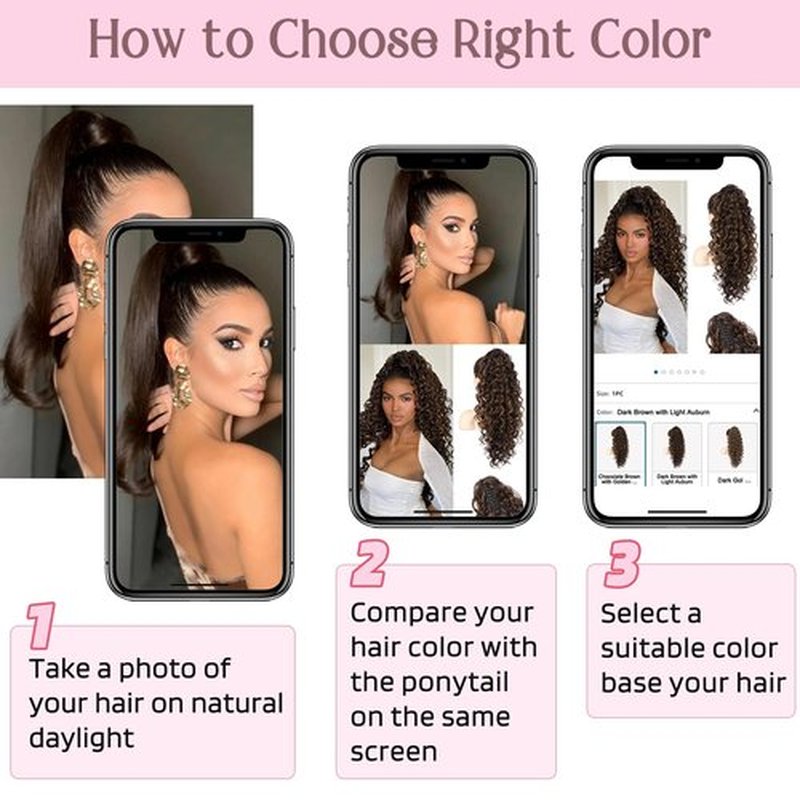 HOOJIH Ponytail Extension, Clip in Ponytail 24 Inch Hair Extension Curly Wavy Ponytail Fluffy Soft Synthetic Fiber Hair Pieces for Women - Dark Brown with Light Auburn