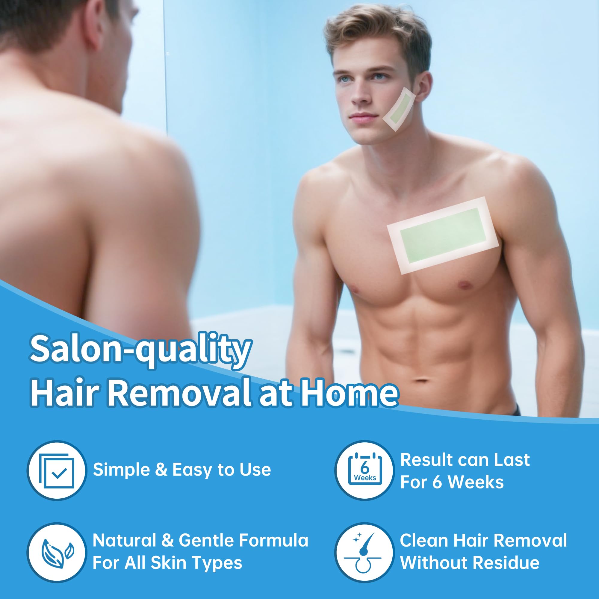 Beauty7 Men's Face & Body Waxing Strips, Ready to Use Wax Strips, Facial Hair Removal, Legs Arms Chest Back Wax, 36 Waxing Strip 4 Calming Oil Wipes