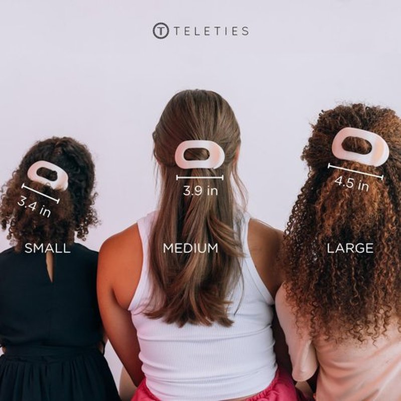 TELETIES - Large Flat Round Clip - Strong Grip, Bendable Teeth, Comfortable Curved Design - For Lying Down, Yoga, Driving & More - Ideal for Thick Hair - For All Hair Textures - Blonde Tortoise