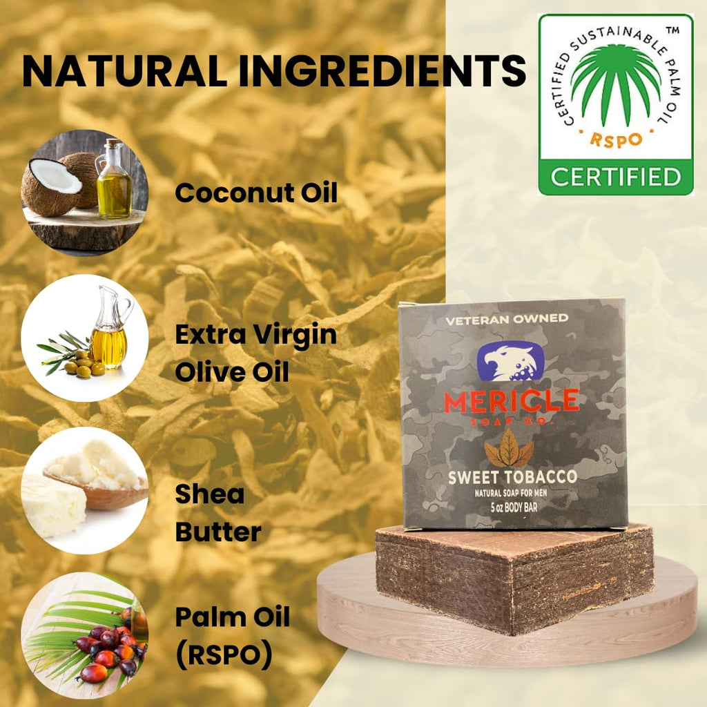 Mericle Soap Co. All Natural Bar Soap, 3 Bar Variety Pack- Bay Rum, Sweet Tobacco, & Pine Tar | Fan Favorites | Made in the USA | Veteran-Owned | Ideal for Men