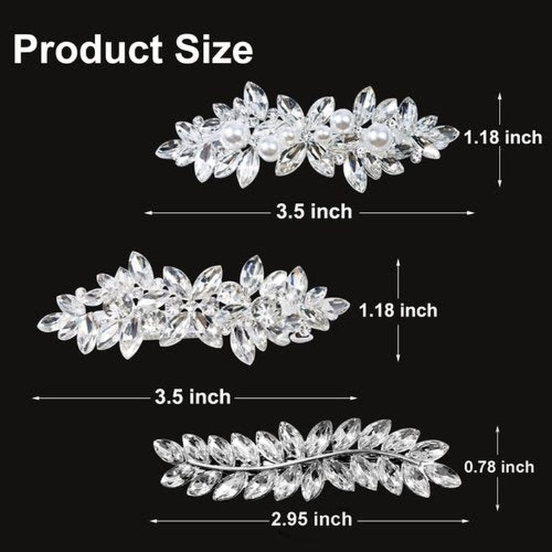 3 Pieces Rhinestone Bridal Hair Clips Leaf Wedding Hair Pins Crystal Bobby Pins Silver Hairpin Jewelry Barrette for Brides Bridesmaids Flower Girls