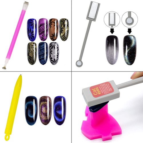 Ideal Swan Nail Decoration Kits - 8 Pieces Nail Magnet Tool Set, Double-head Flower Design Nail Magnet Pens Magnet Stick 3D Magnetic Cat Eye Gel Polish Nail Art, for DIY 3d Magnetic, Salon