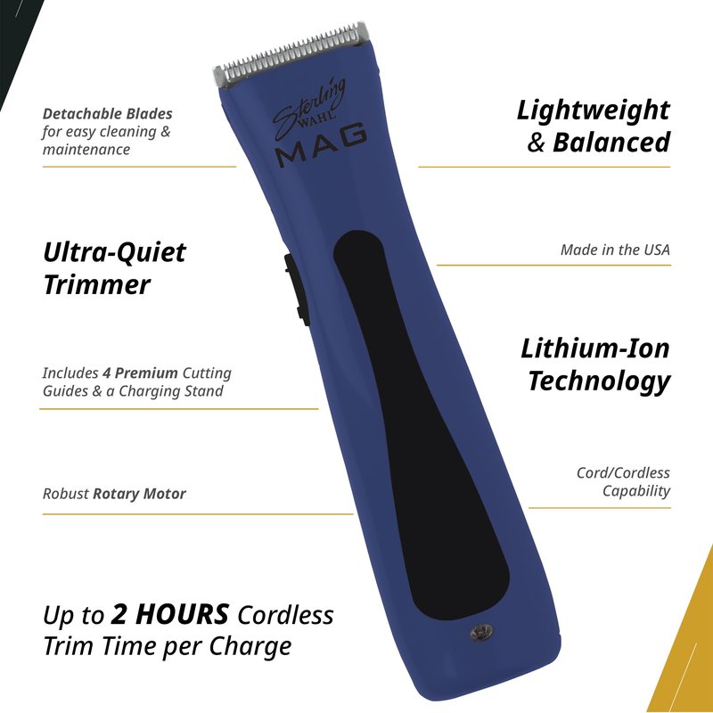 Wahl Professional Sterling Mag Trimmer, Cordless, Lightweight and Quiet, 120 Minute Runtime with Charging Dock, Midnight Blue