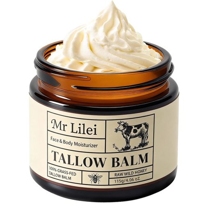 Beef Tallow for Skin, Grass-Fed Beef Tallow Balm, Handmade Whipped Beef Tallow Cream, Face Moisturizer & Body Butter Restores Skin Barrier, Soothes Dry Sensitive Skin, Beef Tallow Honey Balm Unscented