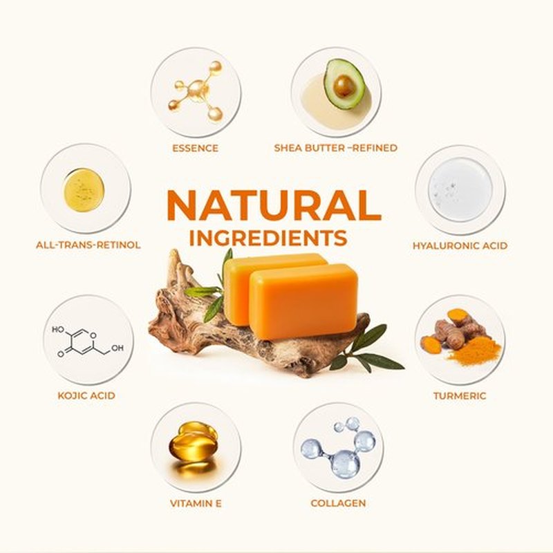 KlearBloom Kojic Acid Soap, Turmeric Soap Bar for Dark Spots Brightening & Moisturizing with Collagen, Vitamin E, Retinol, Hyaluronic Acid, Shea Butter, Paraben & Sulfate-Free 105g x 2 Bars