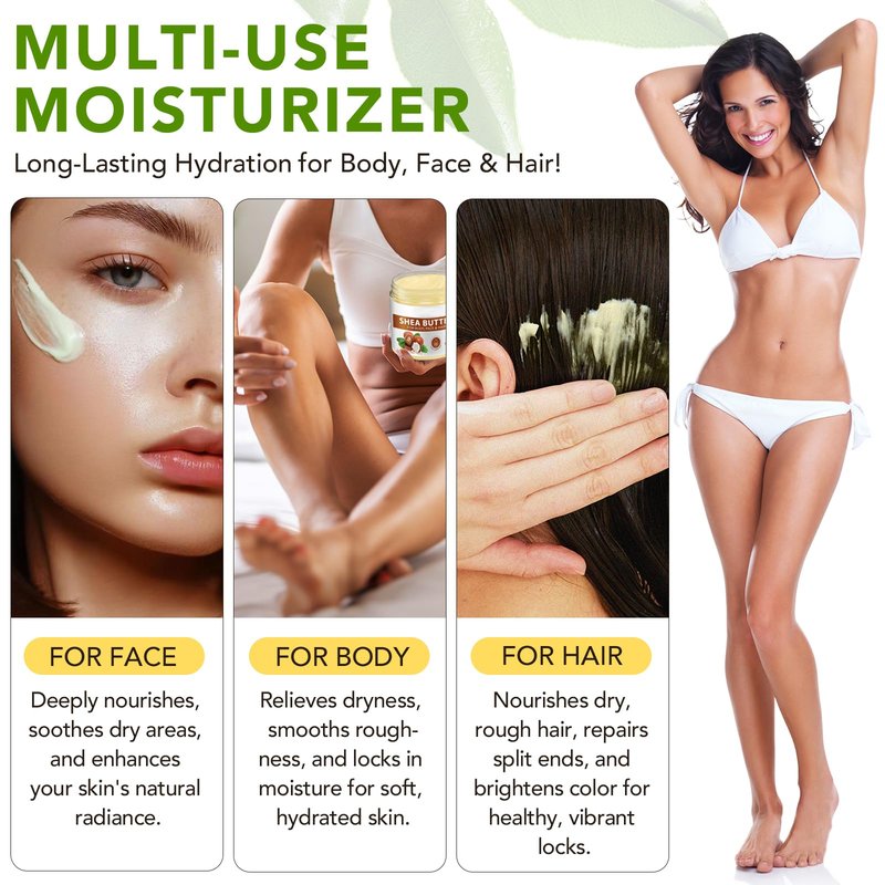 ZIXAOK Organic Raw Shea Butter, 100% Pure & Unrefined - For Intense Moisture on Dry Skin, Hair & Lips, Natural DIY Body Butter Base, Rich in Vitamins A, E, F, 7.8 oz