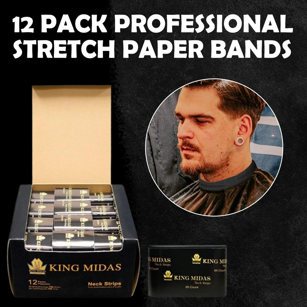 King Midas EmpireNeck Strips - 12 Pack Professional Stretch Paper Bands for Barber Salon Haircutting and Styling - Black