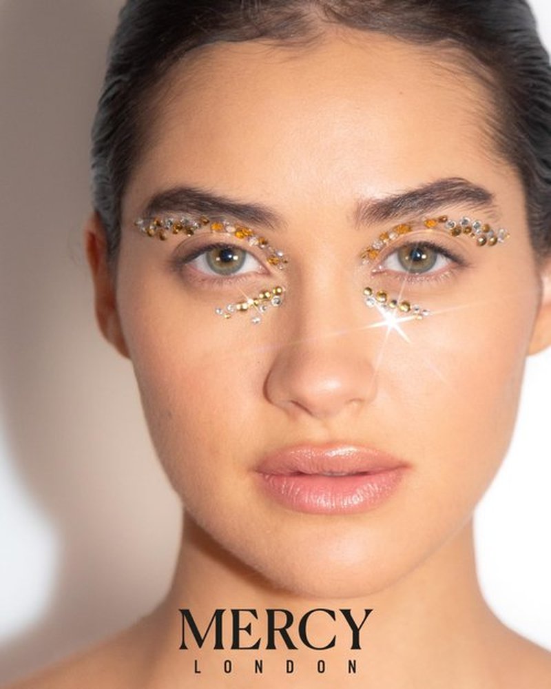 Eye Dazzle Gold Face Jewels by Mercy London Eye Liner Crystal Costume Accessories Face Gems Jewels All In One Halloween Headpiece Stick On