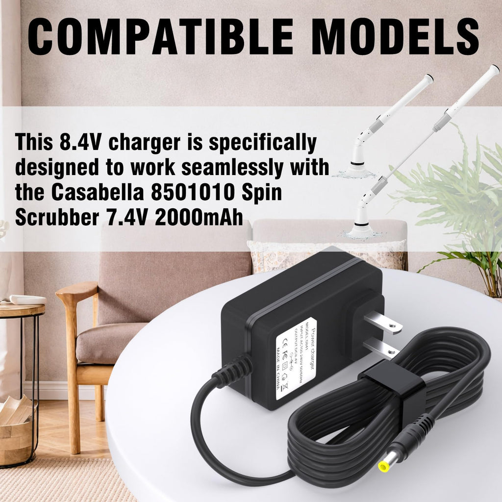 8.4V Adapter Charger Compatible with Casabella 8501010 Spin Scrubber, Power Supply Cord for 7.4V 2000mAh Battery