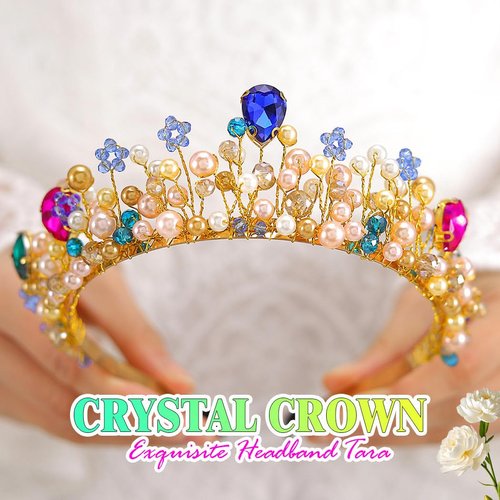 Kesvb Rhinestone Headband Colourful Pearl Crown Headpiece Flower Wedding Bridal Jewelry Hair Accessories for Women