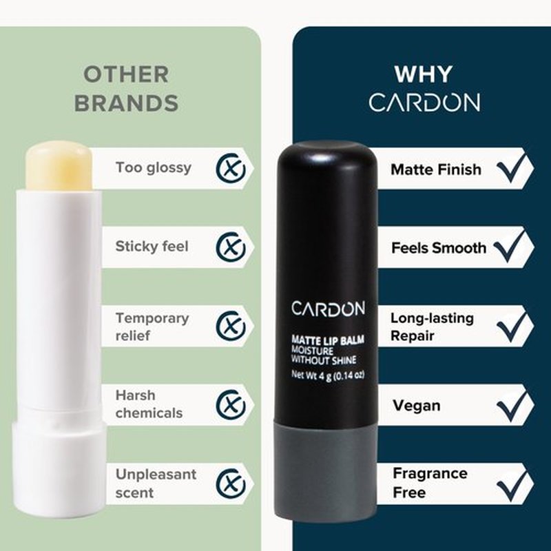 Cardon Lip Balm for Men - Matte Finish, Anti-Shine - Deeply Hydrating Lip Moisturizer for Dry, Chapped Lips that Smooth and Soothes with Korean Formulation - 4 Pack