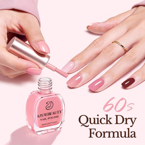 AZUREBEAUTY Valentines Pink Nail Polish Set Quick Dry Peach Light Pink Rose 4 Colors Natural Fingernail with Top Coat DIY Salon Home no Gel Women Gifts