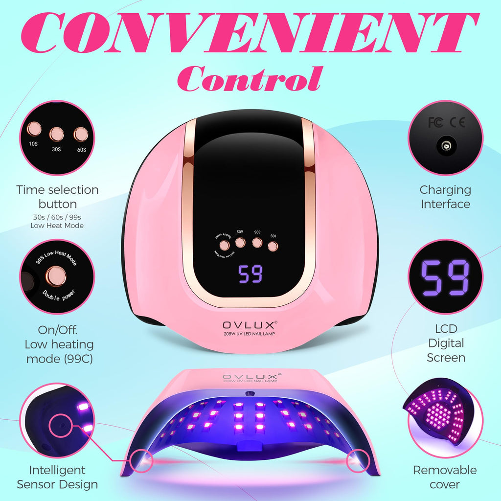 UV Light for Nails - 208W UV LED Nail Lamp with 66 Beads, Professional Nail Dryer for Quick Drying - lampara led para uñas Profesional