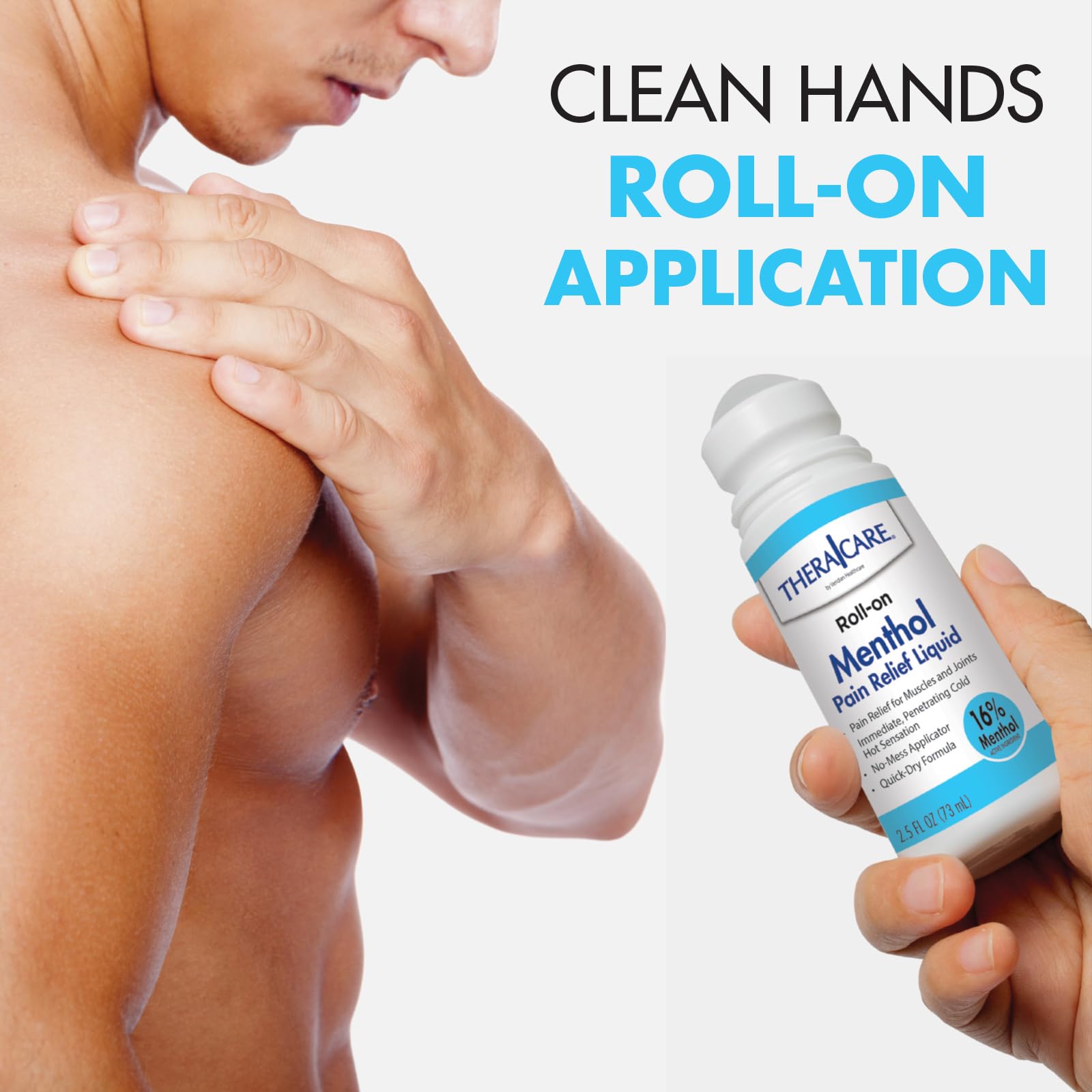 TheraCare 16% Menthol Roll-On | Cold Hot Sensation | Pain Relief Liquid | 2.5 oz. 73 mL | Non-Greasy Formula | Immediate Penetrating Action | Topical Analgesic