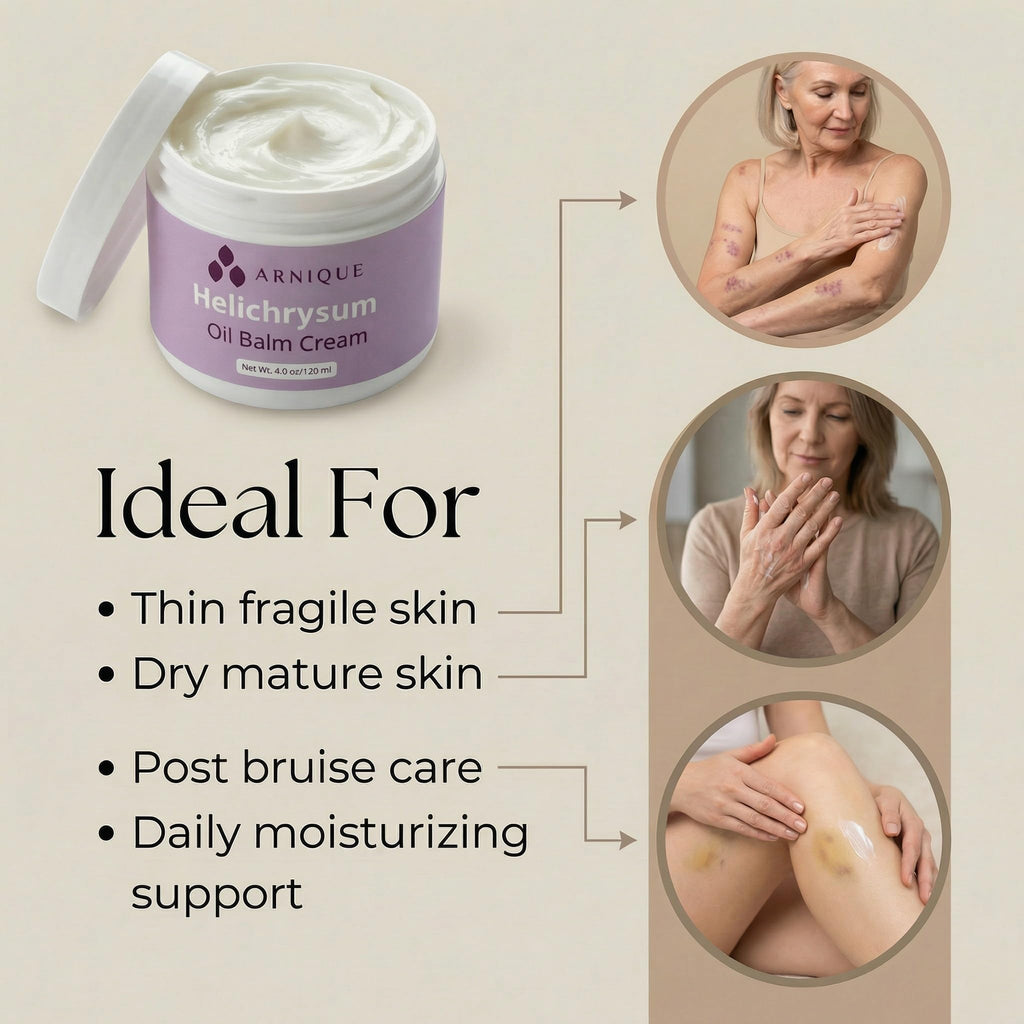 Helichrysum Essential Oil Balm Cream – Thick Herbal Balm Cream with Natural Botanical Aroma – Moisturizing Support for Appearance of Bruised or Fragile Skin – 4 oz