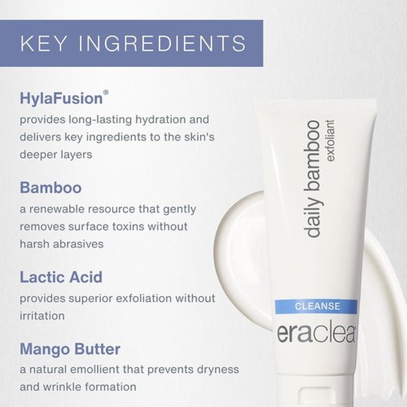 Eraclea Daily Bamboo Exfoliant Face Wash - Gentle Cleanser with Hyaluronic Acid for All Skin Types (4 fl oz)