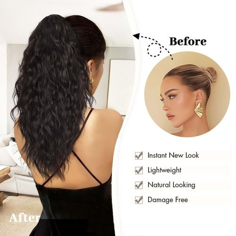 Isaic 18 Inch Claw Clip Ponytail Extension，Synthetic Ponytail Hair Extension for Thin Hair, Instant Volume Length, Natural Look, Easy Ponytail for Daily Wear（Black Brown）
