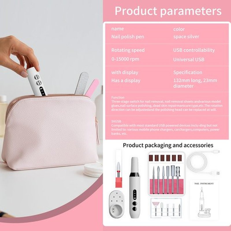 Nail Drill Kit,Nail File Cordless Nail Drill Machine for Gel Powder Nails,Professional Portable Manicure Pedicure Rechargeable Lightweight for Home Salon Use