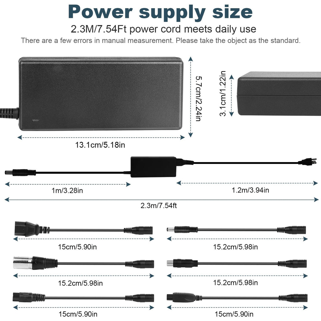 42V 2A Electric Scooter Charger Universal Replacement with 7 Plugs, Compatible with GOTRAX/Jetson/Voyage Charger for 36V 10S Li-ion Battery.