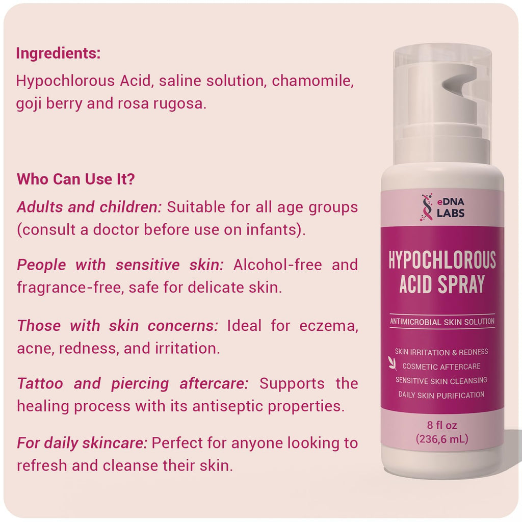 EDNA Labs Hypochlorous Acid Spray for Face & Skin | 8 oz, Facial Spray Daily Skin Solution, Made in USA