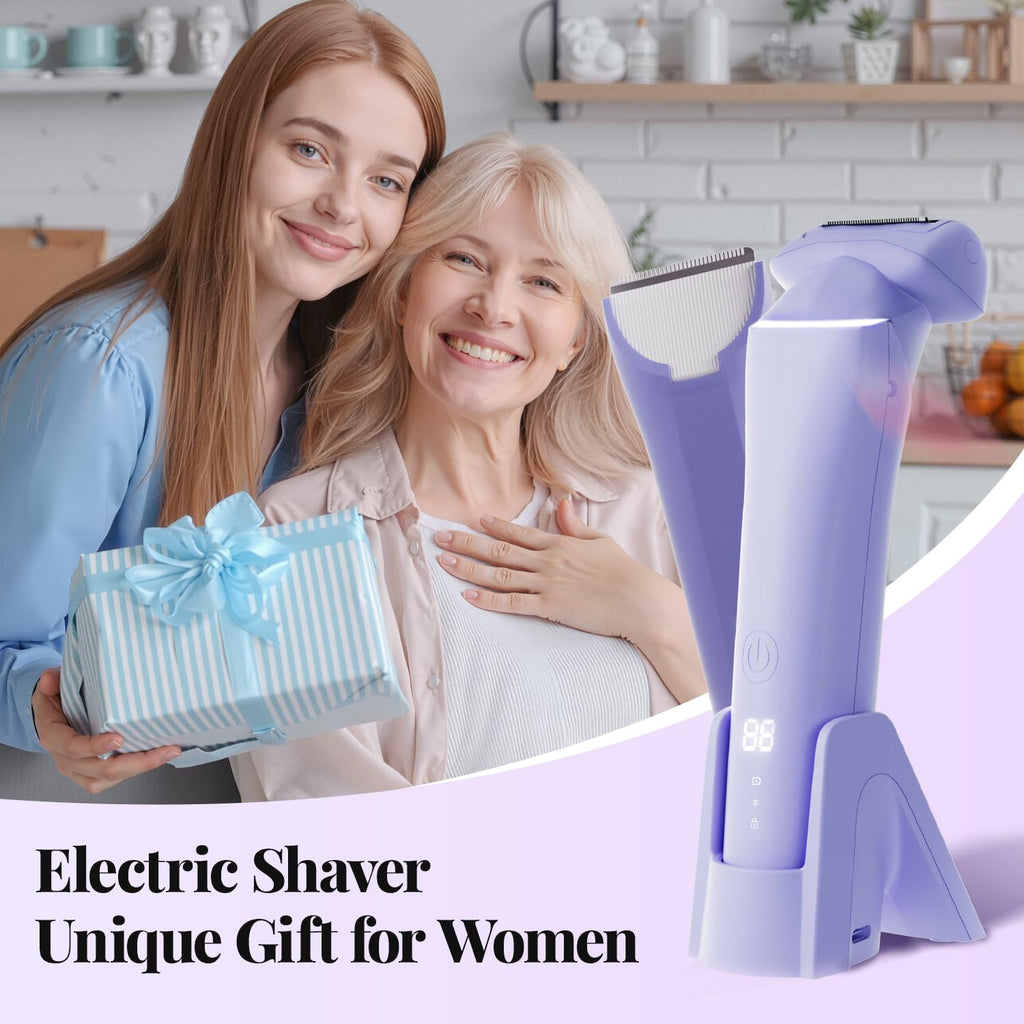 Krofaue Bikini Trimmer for Women, Gentle Painless Electric Razor for Silk Skin, IPX6 Waterproof Pubic Hair Trimmer & Body Shaver, Easy to Use & Clean, for Arms, Legs, Underarms, Private Area