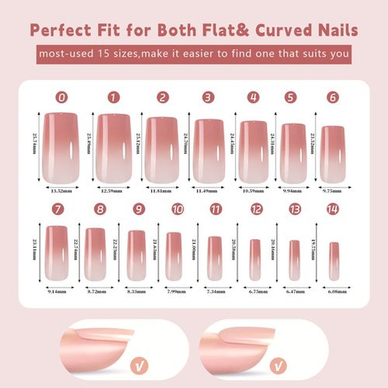 150 Pcs Press on Nails Long - White Gradient Glue on Nails Medium Acrylic Nails Nail Tips Square Stick on Nails Square Nail Tips Coffin Press on Nails for Gift