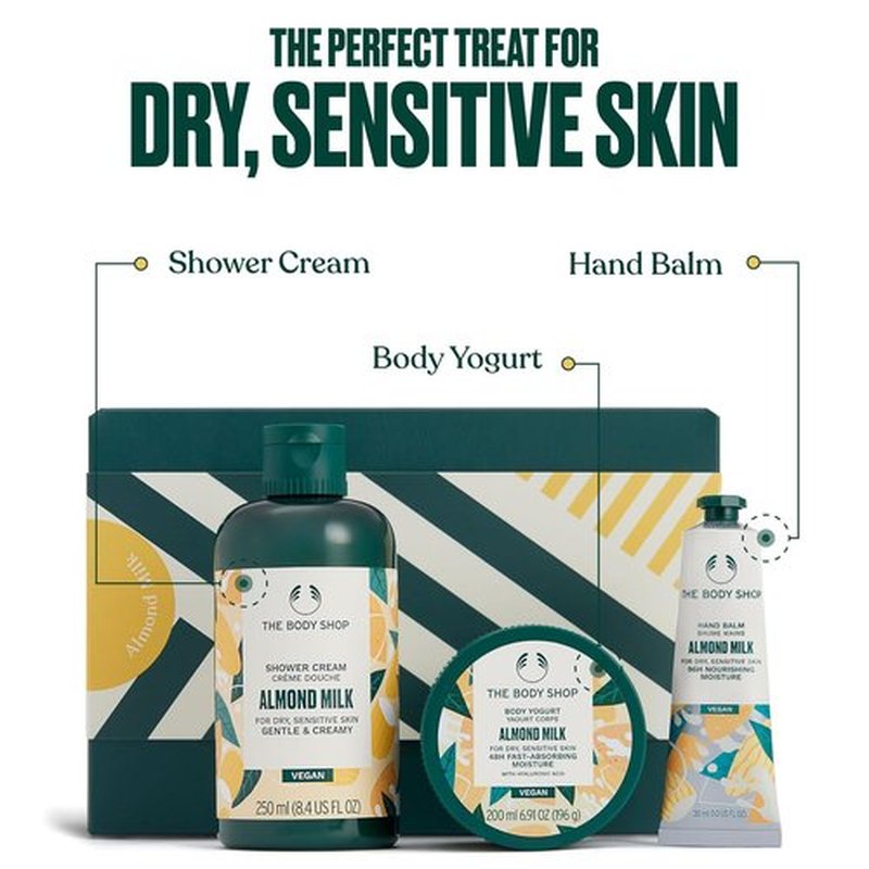 The Body Shop Almond Milk Gift Set | 3-Piece Vegan Set with Shower Cream, Body Yogurt & Hand Balm