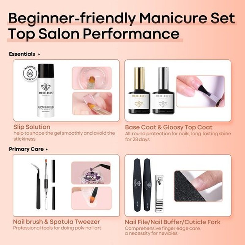 Modelones Poly Nail Gel Kit with 48W Nail Lamp 6 Colors Nude Skin Tones Nail Extension Gel Kit Slip Solution Rhinestones Glitter Kit for Nail Manicure Beginner Starter Kit DIY at Home Gift