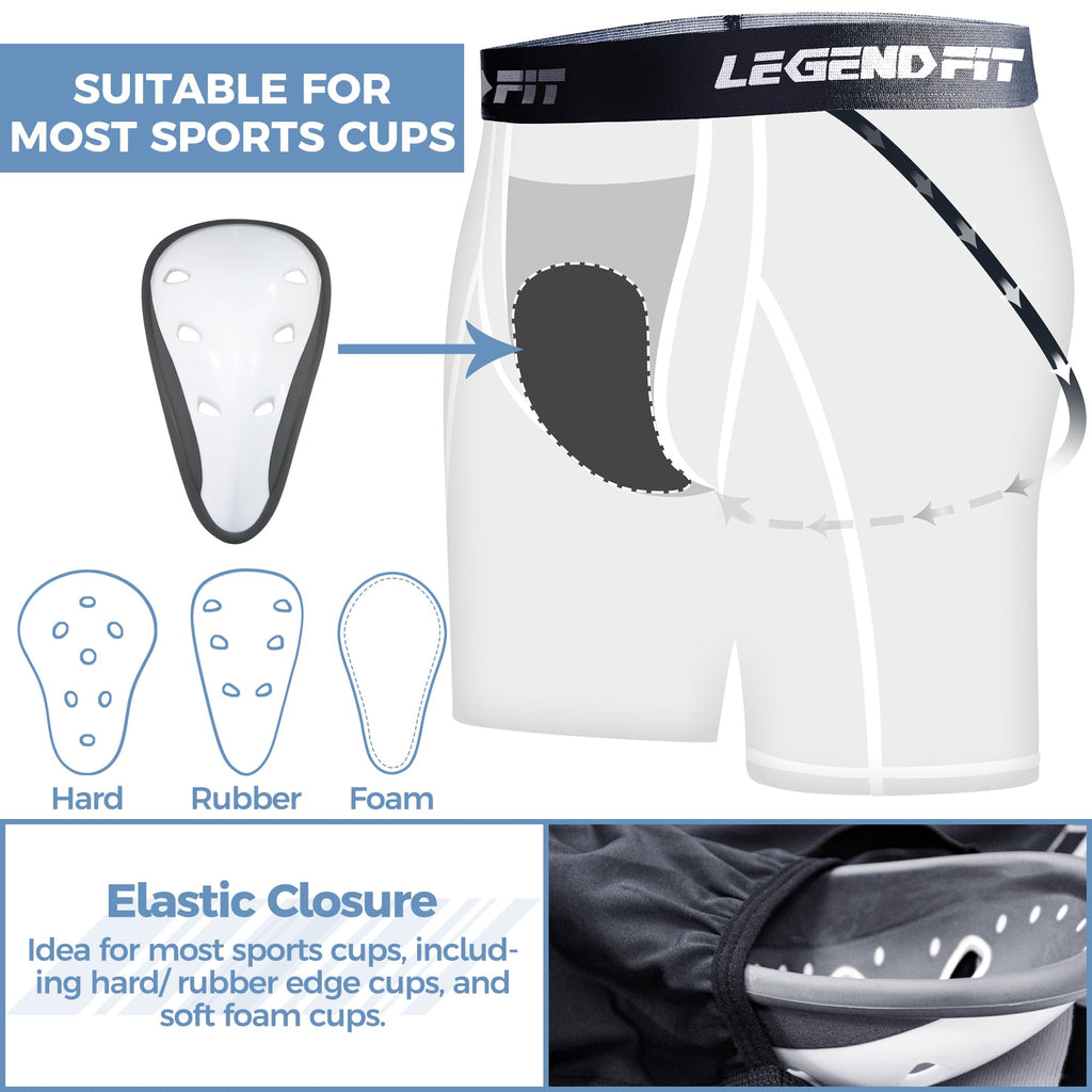 Legendfit Men Baseball Football Straps Compression Shorts w/Cup Pocket(NO Cup) Athletic Sliding Underwear Lacrosse Black