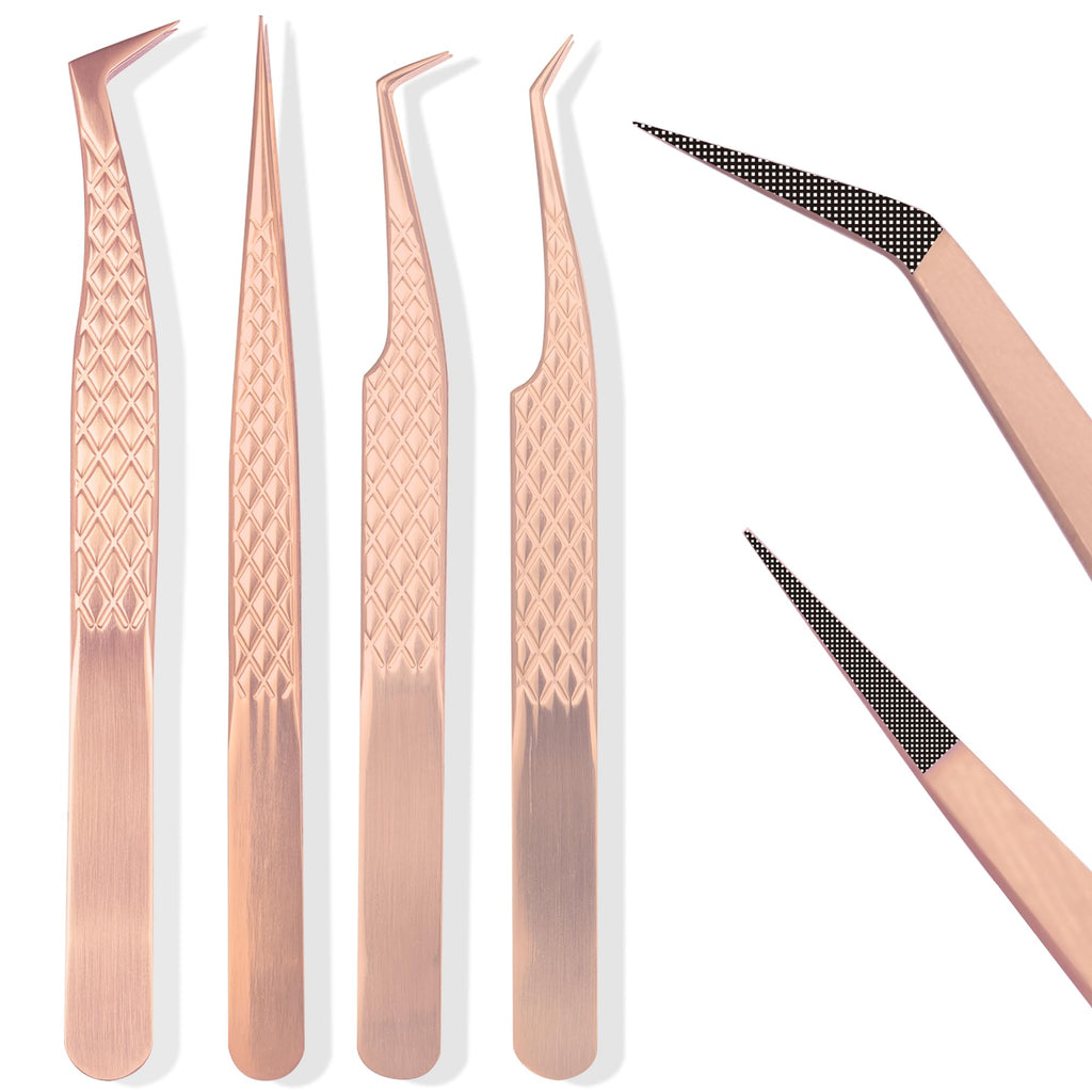 Fiber Tip Lash Tweezers For Eyelash Extension 4 Pcs Tweezers Professional Artist Tech Work Kit Tools,Best Volume Eyelash Lashes Extensions Precision Supplies Boot Volume 90 45 Degree(Black)