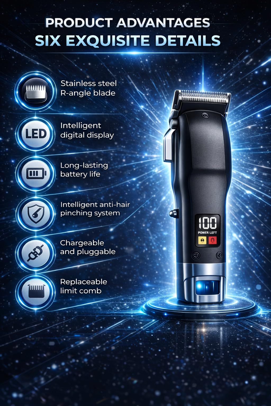 Professional Cordless Hair Clipper and Trimmer Kit for Men, Barber Hair Cutting Set with T Blade Trimmer, Cutting and Thinning Scissors, Guide Combs and Cape
