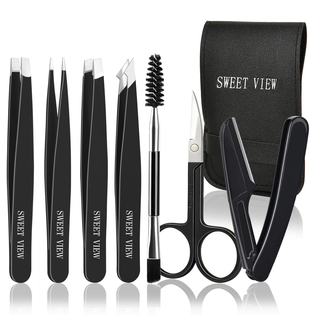 SWEET VIEW 7PCS Tweezers Kit for Women Facial Hair & Brow