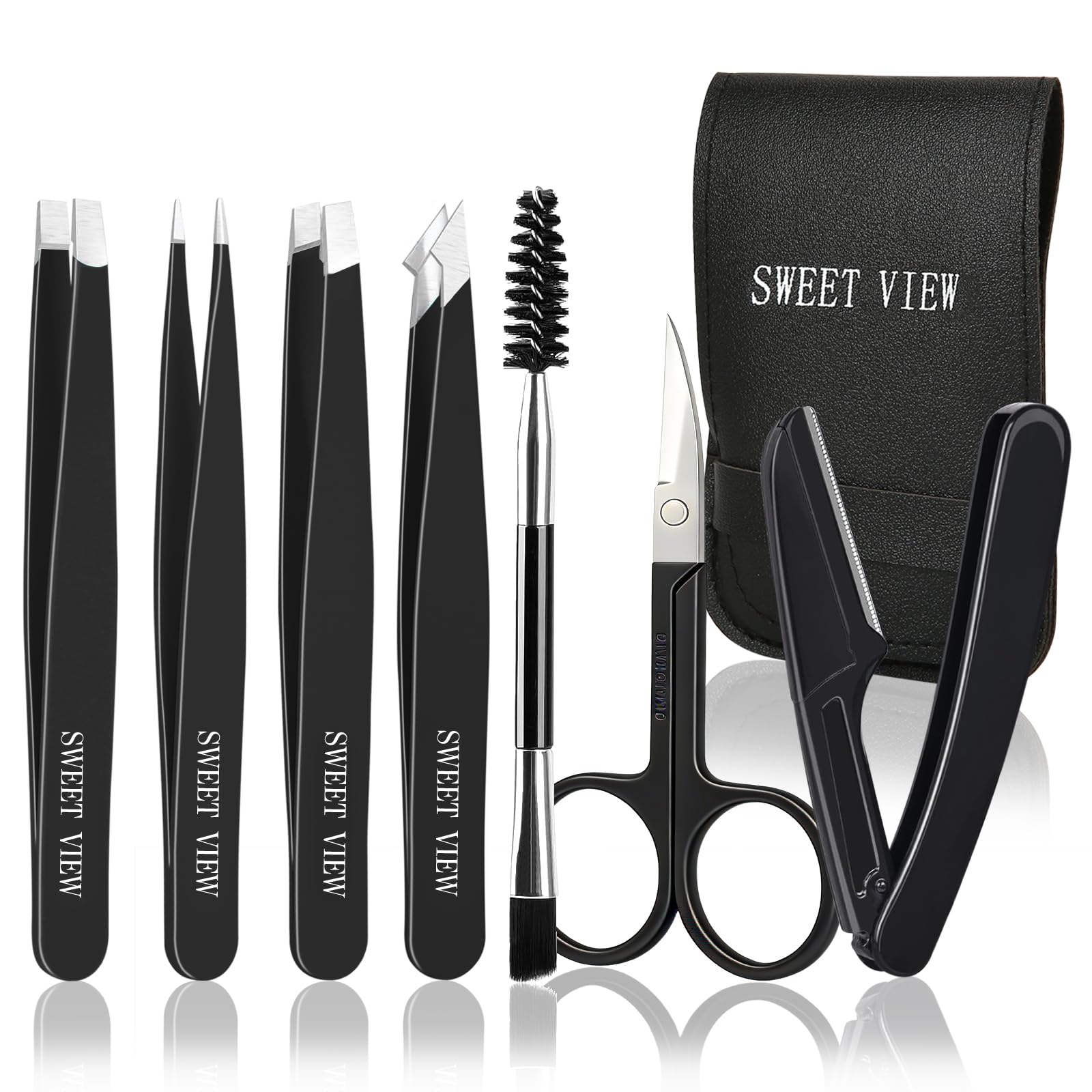 SWEET VIEW 7PCS Tweezers Kit for Women Facial Hair & Brow