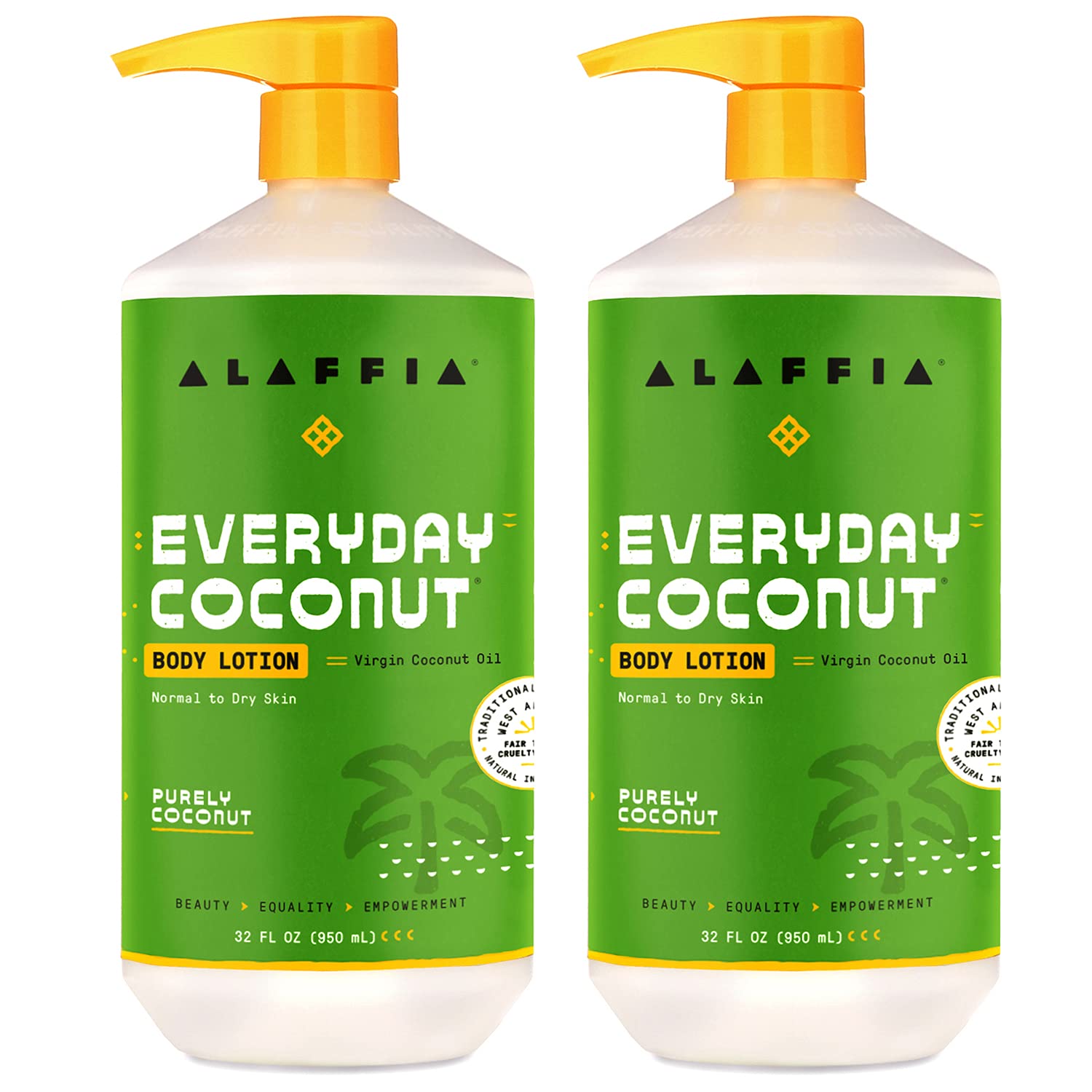 Alaffia Everyday Coconut Body Lotion - Hydrating Moisturizer for Normal to Dry Skin | 2 Pack - 32 Fl Oz Each