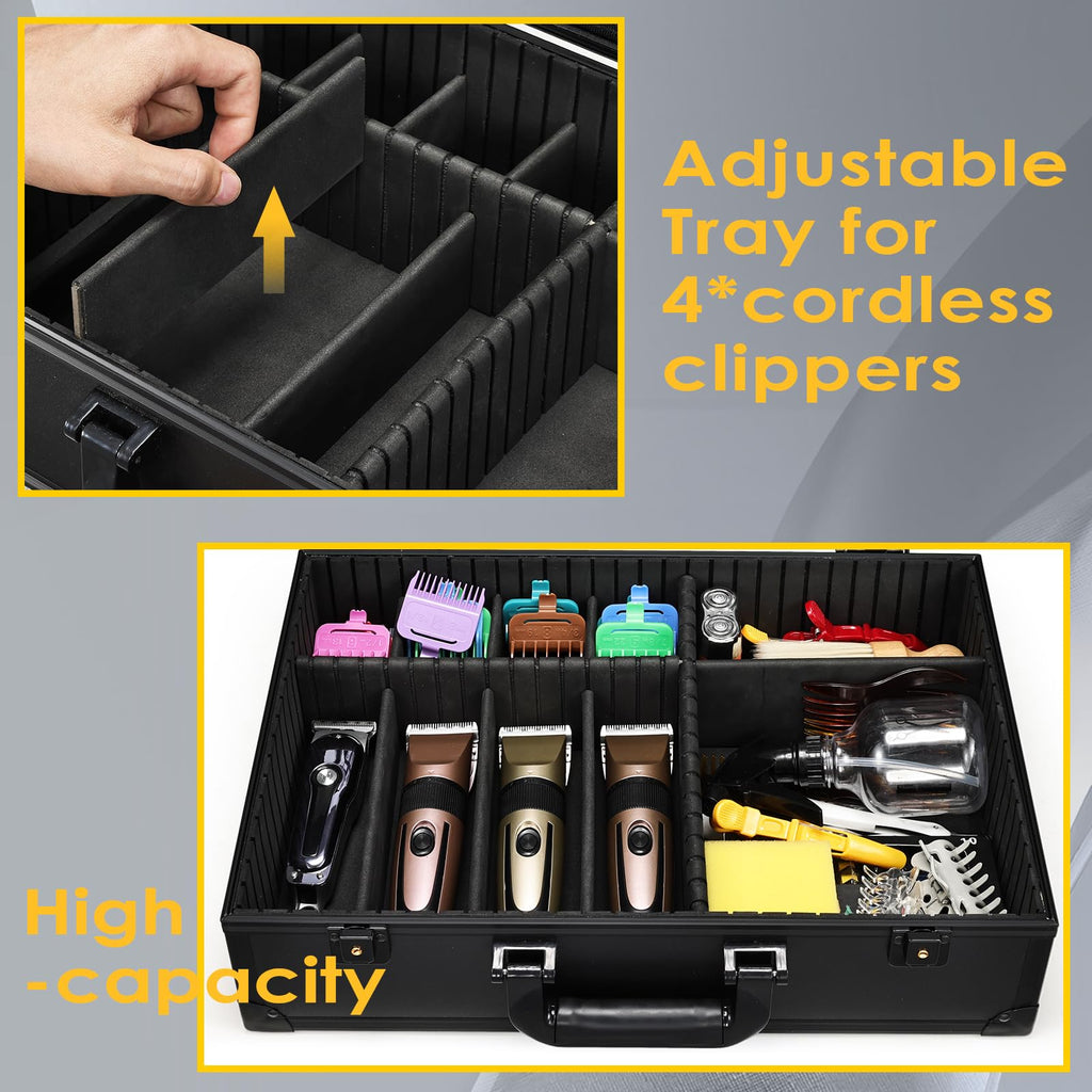 Yueieoun Barber Accessory Case with Mirror, Profesional Barbers Briefcase Tool Case, Barber Cases for Clippers and Supplies, Hair Scissors Trimmer Organizer, Salon Grooming Hard Travel Suitcase