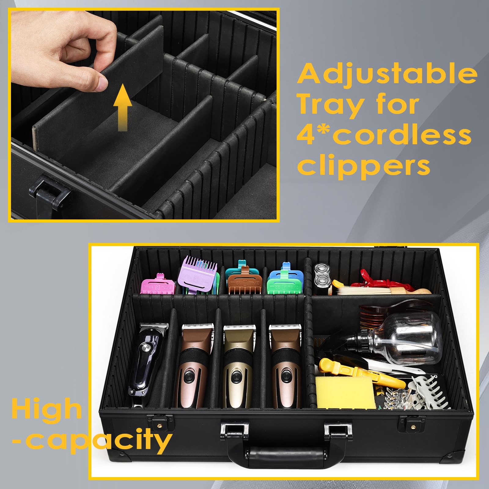 Yueieoun Barber Accessory Case with Mirror, Profesional Barbers Briefcase Tool Case, Barber Cases for Clippers and Supplies, Hair Scissors Trimmer Organizer, Salon Grooming Hard Travel Suitcase