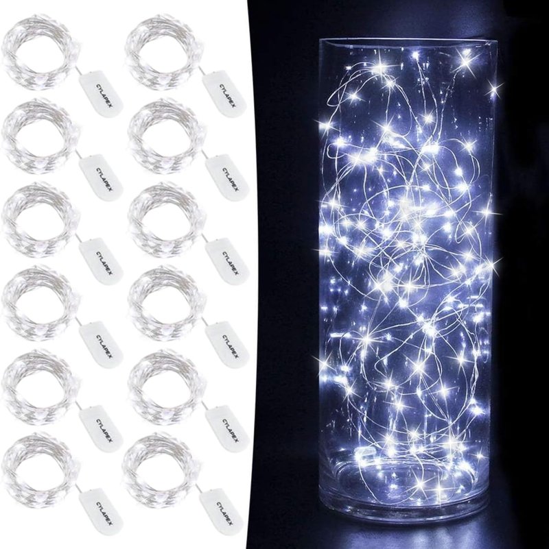 CYLAPEX 12 PCS Fairy Lights - Cool White 3.3FT Silvery Copper Wire | 20 LED Battery Powered String Lights for Weddings & Parties