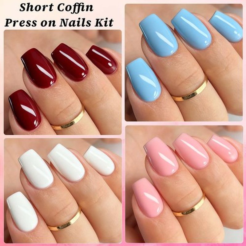LoveoOurHome 576pc Coffin Press on Nails Short Fake Nails with Glue Tab, Short Acrylic Nails Press on Nail Coffin Glue on Nail Full Cover Ballerina Artificial False Fingernail for Women Girls
