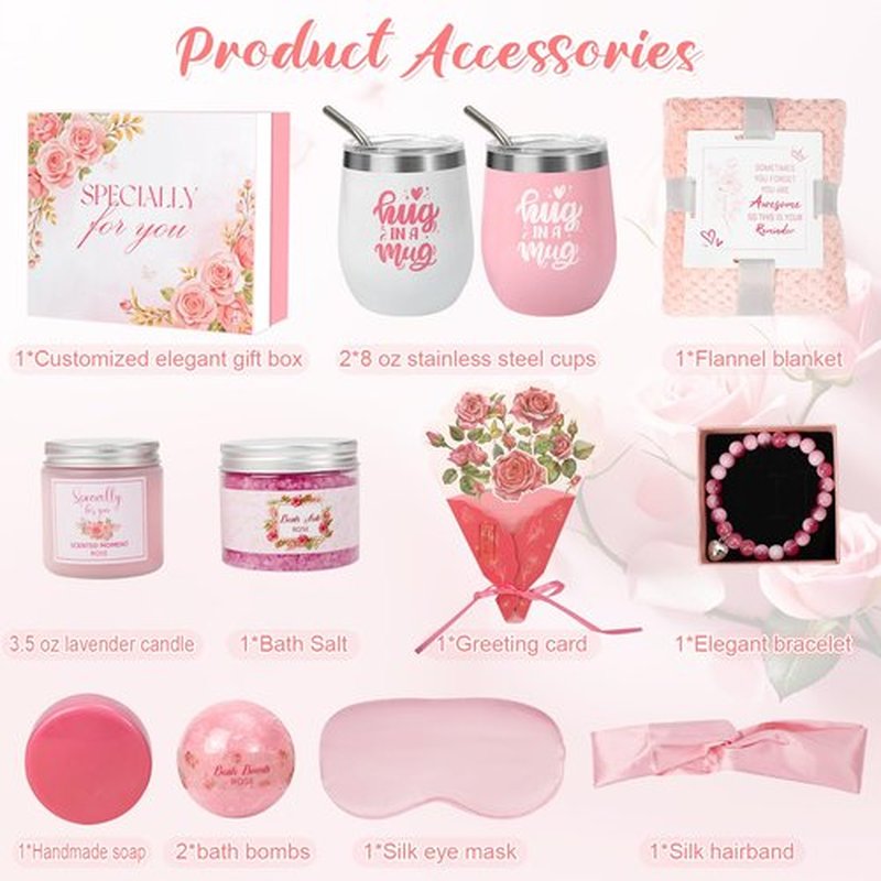 Kaulbiat Valentines Day Gifts for Her -12 Pcs Birthday Gifts for Women Mom Her Best Friend Sister Grandma, Self Care Gift Get well Relaxing Spa Thank you Sympathy Gift Basket Set