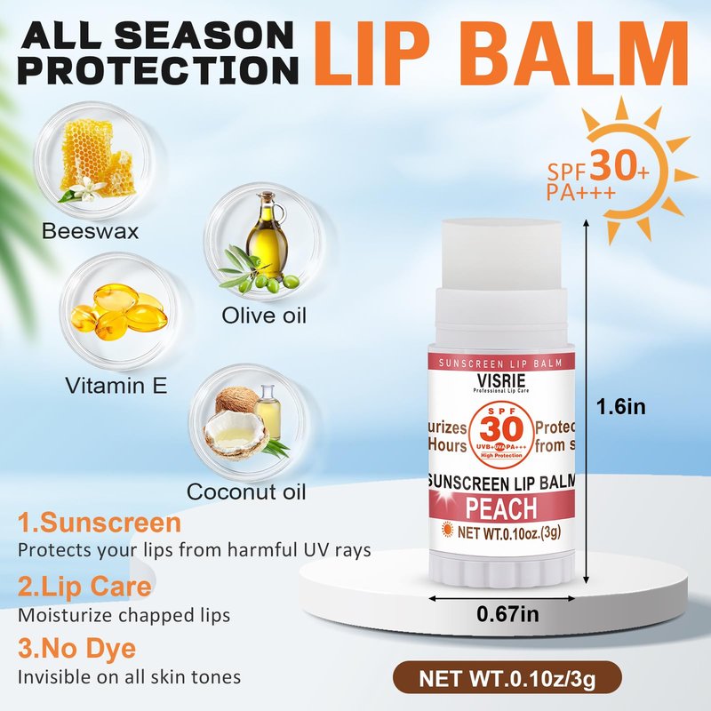 VISRIE SPF 30 Mini Sunscreen Lip Balm, SPF Lip Balm Bulk 40 Count, Travel Sunscreen with Vitamin E and Coconut Oil- 10 Flavors