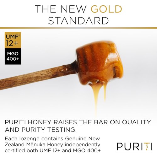 PURITI Premium Manuka Honey Lozenges - High Potency Sugar Free Cough Soothers | UMF Certified MGO 400+ (16 Pack)