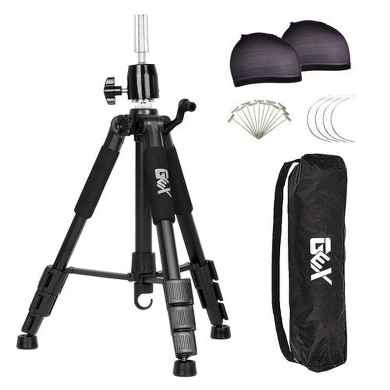 GEXWORLDWIDE 55" Mannequin Tripod Stand Canvas Block Training Doll Manikin Head Wig Stand for Cosmetology Hairdressing (Black)