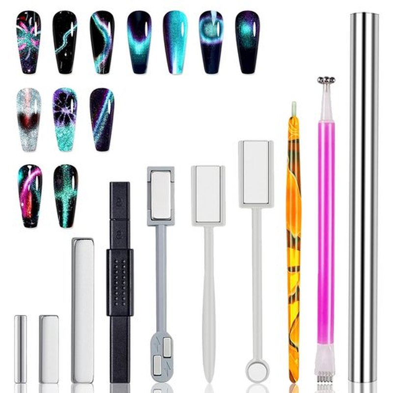 SILPECWEE 10Pcs Cat Eye Magnet for Nails Gel Nail Polish Magnet Wand Strong Magnetic Nail Polish Double-Headed Magnets Sticks Cat Eye Nail Design Tools Nail Art Accessories