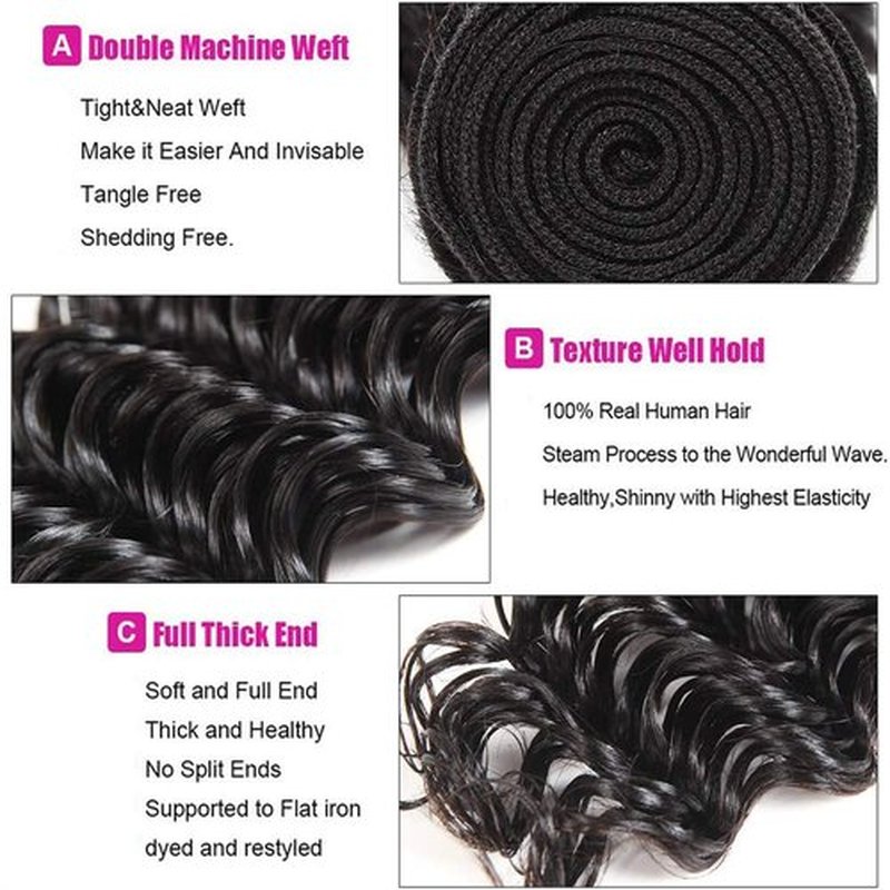 30 32 34 inch Bundles Human Hair Deep Wave Bundles Human Hair 1B Deep Wave 3 Bundle 150g Natural Black for Black Women Natural Color