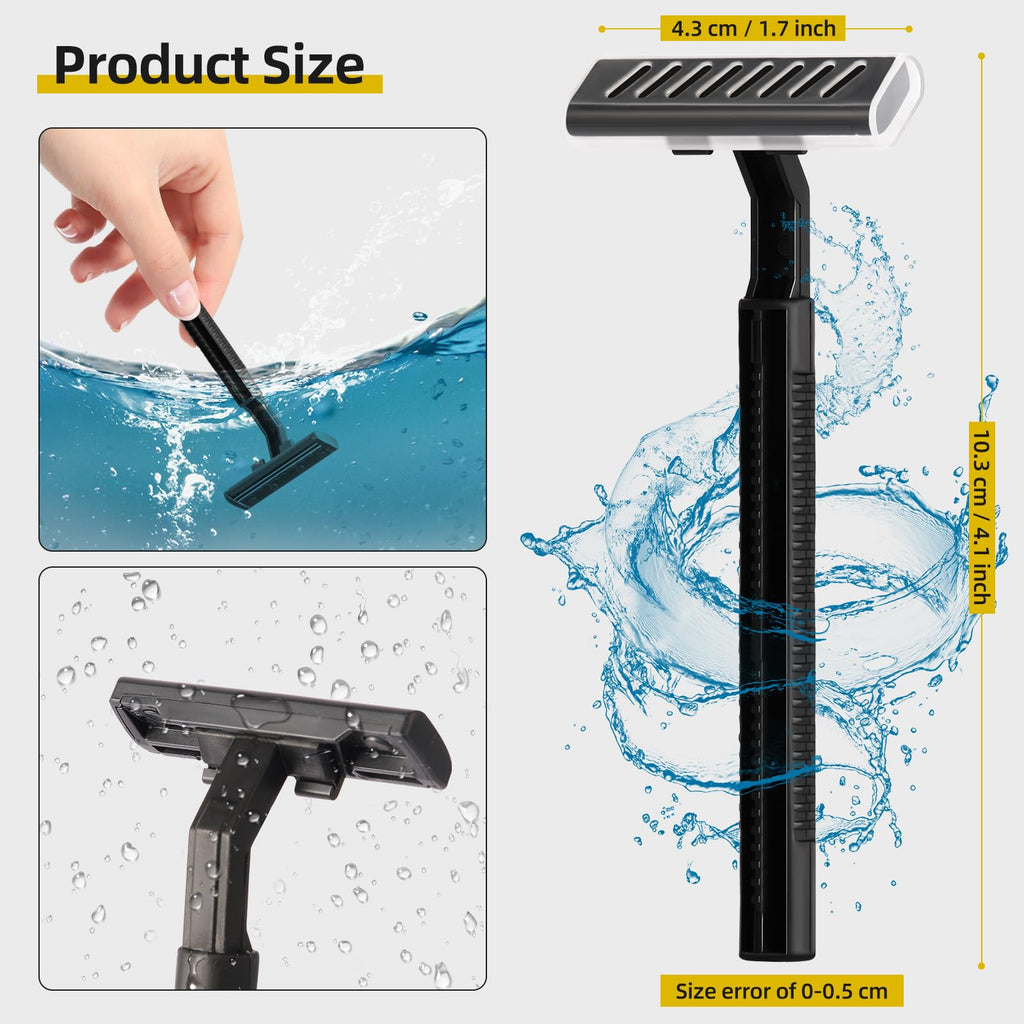 100 Pack Individually Wrapped Twin Blade Razors with Clear Safety Cap,Multipurpose Portable Shave Razor for Bathing Hotel Travel,Black(100 Count)