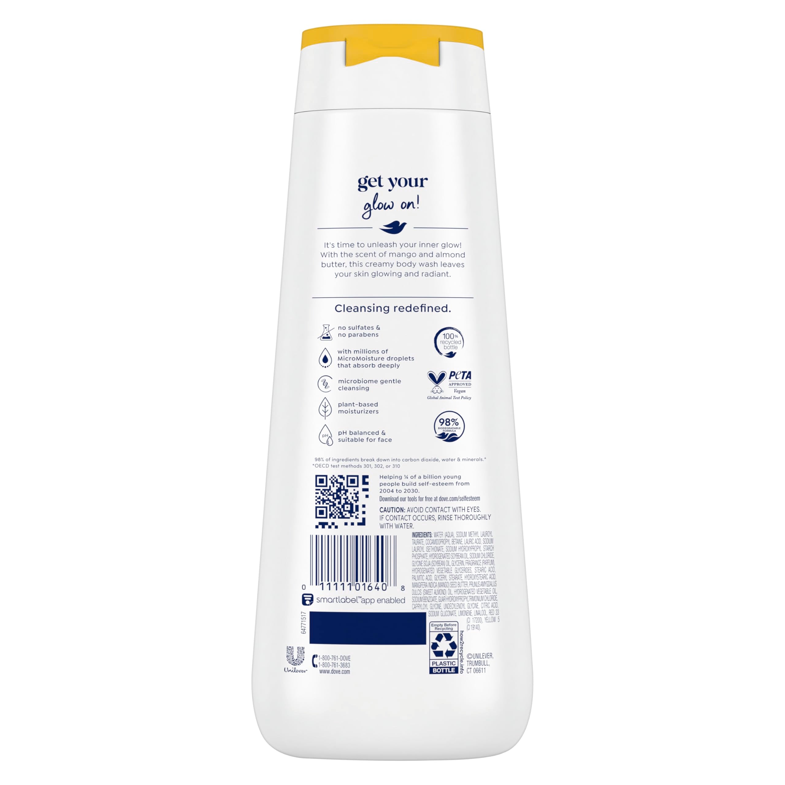 Dove Body Wash Glow Mango & Almond Butter for 24hr Lotion-Soft Skin Moisturizing Skin Cleanser with No Sulfates No Parabens 20 oz