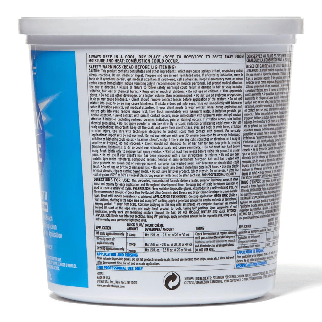 L'Oréal Technique Quick Blue High Performance Bleach - Professional Hair Bleaching Powder, No Drip Formula, Extra Strength Lightening Action Lifts Up To 7 Levels, Single Application