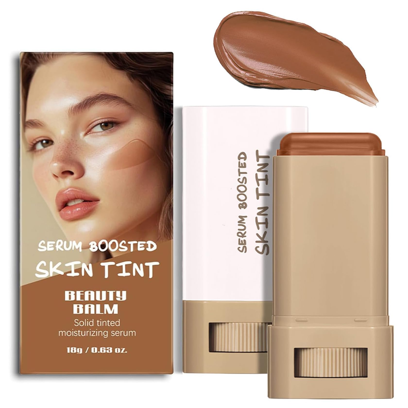 2 Pcs Beauty Balm Serum Boosted Skin Tint, Hydrating Concealer Stick, Lightweight Solid Tinted, Moisturizer Contour Stick Foundation for Women, Natural & Flawless Finish（#3）