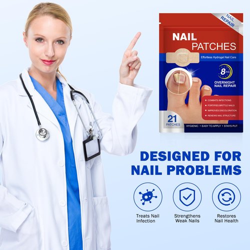Fungal Nail Patches 42 PCS, Toenail Treatment Extra Strength 8-Hour Overnight Nail Fast Acting Repair Effortless Hydrogel Nail Care and Repair for Damaged Nails Overnight Renewal for Men and Women